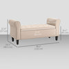50 Inches Storage Ottoman, Upholstered Bedroom Bench with Rolled Arms and Button Tufted Storage, Beige