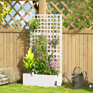 Galvanized Raised Garden Bed Planter Box with Trellis for Climbing Plants, Vegetable, Vines, 35