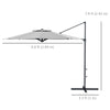 10 FT Cantilever Umbrella, Aluminum Hanging Offset Umbrella with 360°Rotation, Crank, Tilt, Cross Base, Grey