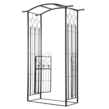 Outdoor Metal Trellis Garden Arch Arbor w/ Lucky Leaf Clover Gate for Ceremony Wedding Party Garden Lawn, Black