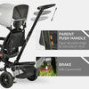 Qaba Tricycle for Toddler 4 in 1 Kids Trike with Reversible Adjustable Seat, Baby Push Bike with Removable Handle, Curved Canopy, Belt Storage Brake Clutch for 1-5 Years, Grey