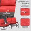 4 PCS Patio PE Rattan Wicker Sofa Set Outdoor Conversation Furniture w/ Two Tier Tea Table & Cushions, Red