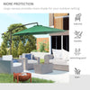 9.7ft Offset Patio UmbrellaCantilever Parasol with Crank Handle, 8 Ribs and Cross Base for Outdoor, Sun Shade, Green
