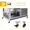 Wooden Indoor Rabbit Hutch Elevated Bunny Cage Habitat with Enclosed Run with Wheels, Suitable for Rabbits and Guinea Pigs, Grey