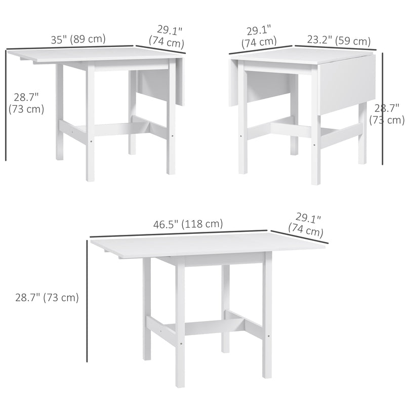 Solid Wood Kitchen Table, Farmhouse Drop Leaf Tables for Small Spaces, Folding Dining Table, for Up to 4 People, White