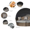 4 Pieces Outdoor Daybed with Retractable Canopy, PE Rattan Wicker Round Sofa Day Bed, Patio Sectional Conversation Furniture Set with Cushions and Pillows