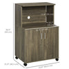Microwave Cart on Wheels Utility Trolley Storage Sideboard Bookcase with 2-door Cabinet, Grey Wood Grain