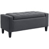 Storage Ottoman Bench, Linen Upholstered Bench with Tufted Design, Flipping Top, Dark Grey