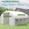 13 x 9.8ft Walk-in Polytunnel Greenhouse, Zipped Roll Up Sidewalls, Mesh Door, 8 Mesh Windows, Plant Labels and Gloves, Wind Resistance, White