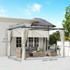 10' x 13' Pergola with Retractable Canopy and Curtains, UPF30+ Sun Shade Shelter for Grill, Garden, Backyard, Deck, Cream White