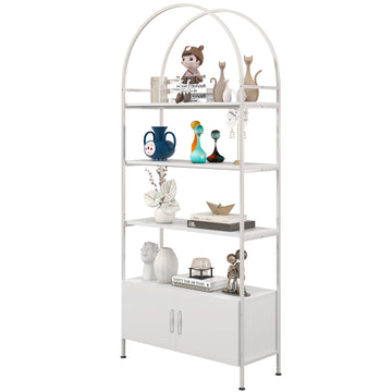 4-Tier Arched Shelving Unit with Cabinet, Bookshelf for Living Room, Office, 31.5