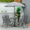 6 Pieces Outdoor Dining Set for 4 with Umbrella Patio Outdoor Furniture Set with Round Table 4 Folding Chairs Grey