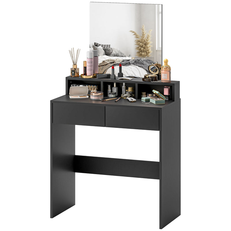 Makeup Vanity Desk with Mirror and LED Lights, for Bedroom, Modern Dressing Table with Drawers, Compartments, Black