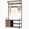 6-In-1 Hall Tree with Shoe Storage, Coat Rack Shoe Storage with 10 Hooks, 2 Fabric Drawers, Rustic Brown