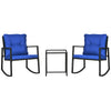 3 Pieces Rocking Bistro Set, Outdoor Wicker Patio Furniture with Glass Coffee Table and Outside Rocking Chairs for Porch, Conversation Sets with Thick Cushions, Blue