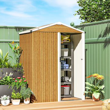 4.5 x 3ft Outdoor Storage Shed, Waterproof Metal Garden Shed with Lockable Door for Backyard, Patio, Lawn, Wood Grain