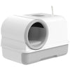 Cat Litter Box Easy Clean Drawer Odor Control Hooded Cat Litter Tray with Scoop White and Grey