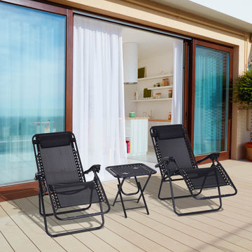 Zero Gravity Chair Set of 2 Patio Chair with Side Table Cupholders and Pillows for Pool, Backyard, Lawn, Black