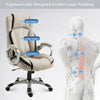 Ergonomic Office Chair PU Leather Executive on Rolling Wheels Task Computer Height Adjustable Swivel Ergonomic, Greige and Black