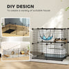 2 Tier Cat Cage Crate, DIY Pet Playpen with 2 Doors, Ladder, Hammock, Perch, Indoor Playpen for Kittens, Black
