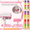 Qaba Height Adjustable Study Table and Chair Set with Drawer, Pen Slot, Tiltable Desktop, Hook, Pink