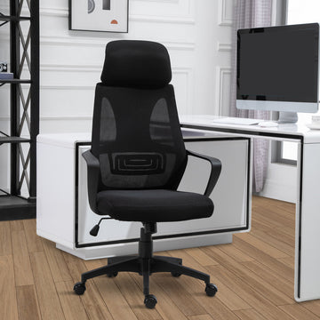 Mesh Office Chair with Up&Down Headrest, Ergonomic Computer Desk Chair with Adjustable Tilt Angle, Height Adjustable Swivel Seat with Lumbar Support for Office, Black