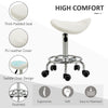 Saddle Stool, PU Leather Adjustable Rolling Salon Chair for Massage, Spa, Clinic, Beauty and Tattoo, White
