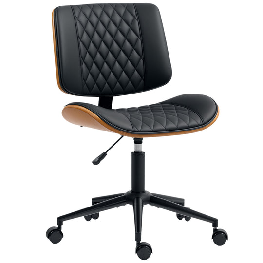 Office Chair No Arms with Wheels, PU Leather Desk Chair with Adjustable Height, Swivel Wheels for Office, Black