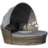 4 Pieces Outdoor Daybed with Retractable Canopy, PE Rattan Wicker Round Sofa Day Bed, Patio Sectional Conversation Furniture Set with Cushions and Pillows