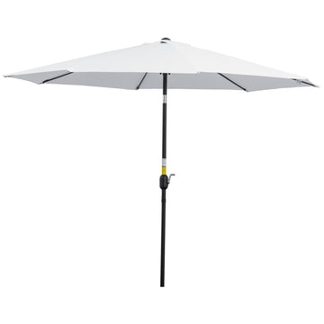 10' x 8' Patio Umbrella, Round Market Umbrella with Crank Handle and Tilt, Outdoor Parasol for Garden, Bench, White