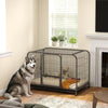 48 Inch Heavy Duty Dog Crate, Large Metal Dog Cage with Lockable Wheels and Removable Tray
