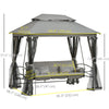 3 Person Outdoor Patio Daybed, 3 in 1 Canopy Gazebo Swing Chair Garden Hammock with Sun Shade, Mesh Mosquito and Net, Dark Grey