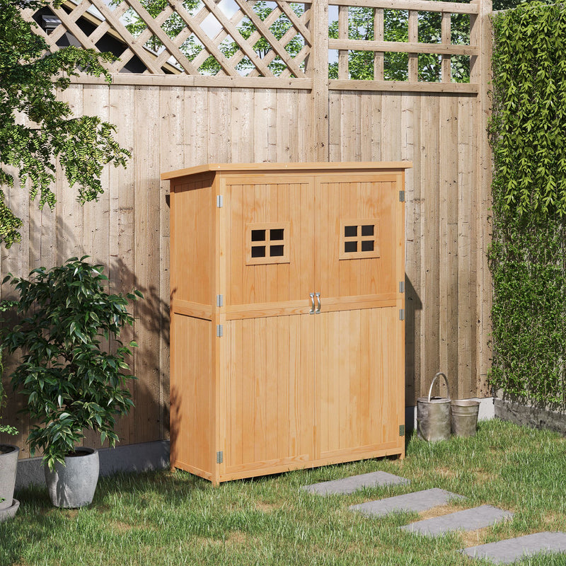 4x1.5ft Wooden Garden Storage Shed, Outdoor Tool Cabinet Organizer with Windows and Double Door, Nature Wood