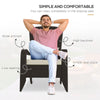 Patio Wicker Adirondack Chair, Outdoor Rattan Muskoka Chair with Cushions for Patio, Garden, Backyard Khaki