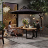 9.5' Offset Patio Umbrella Garden Parasol with Solar LED Lights and Weights, Dark Grey