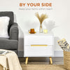 Bedside Table, Nightstand with 2 Drawers, Side Table with Pine Wood Legs for Bedroom, White