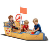 Kids Wooden Sandbox Pirate Ship Sandboat Outdoor Backyard Playset Children Sandpit w/ Bench Seat Storage Space & Flag for 3-6 Years Old