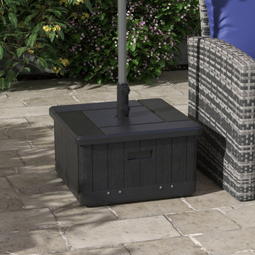 3-in-1 Outdoor Umbrella Base with Wheels and Handles, End Table, Flower Box Planter with Hole, 176 lbs. Capacity, Black