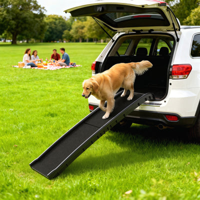 61 Inches Folding Pet Ramp with Frosted Surface, Raised Side Rails, for Cars, SUVs