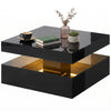 LED Coffee Table with Storage, 2-Tier Modern Center Table with Open Shelf and Remote for Living Room