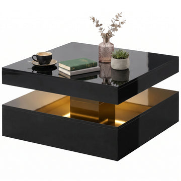 LED Coffee Table with Storage, 2-Tier Modern Center Table with Open Shelf and Remote for Living Room