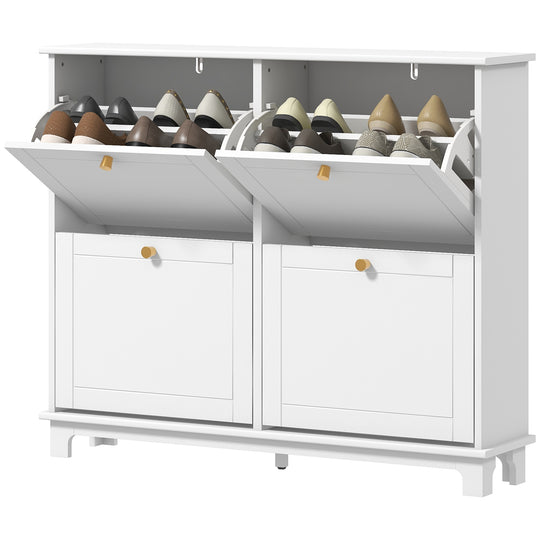 Modern Shoe Storage Cabinet, Narrow Shoe Cabinet with 4 Flip Drawers, Adjustable Shelves, 5 Legs for Entryway, White