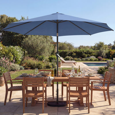 10' x 10' Round Market Umbrella with Base and Sandbag, Patio Umbrella with Crank Handle and Tilt, Blue