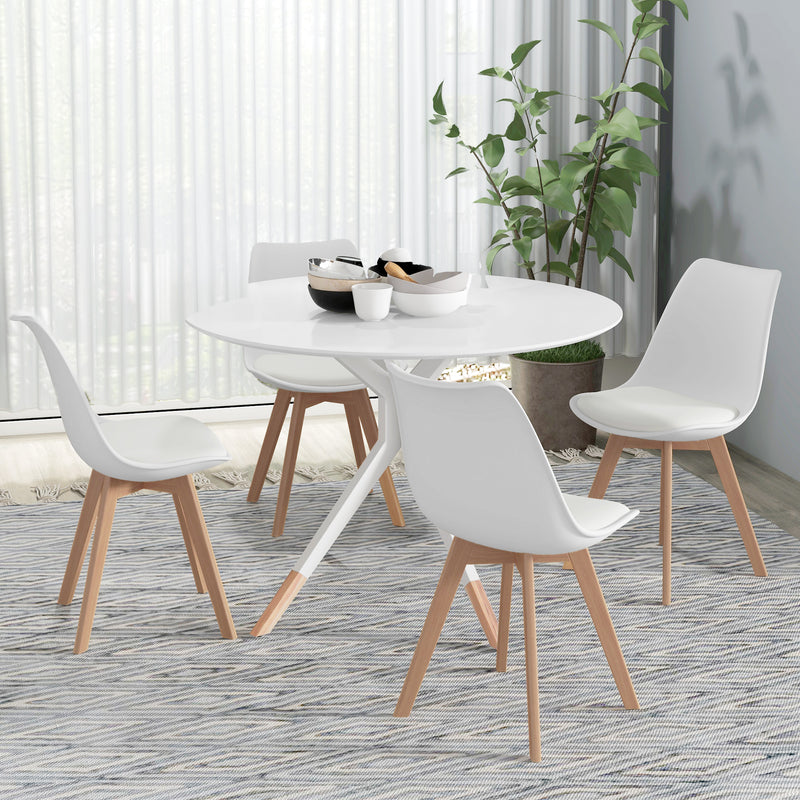 Modern Dining Table Chairs Set of 4, Rubber Wood Kitchen Table Chairs with PU Leather Cushion for Living Room, Bedroom, White