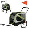 Dog Bike Trailer, 2-in-1 Dog Wagon Pet Stroller for Travel with Universal Wheel Reflectors Flag, Green