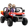 12V Ride on Car with Electric Bucket, Two-Seater, Shovel, Remote Control, Spring Suspension, Horn, Music