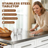 Stainless Steel Kitchen Island with Storage and Stainless Steel Top, Kitchen Trolley with Drawers, Cabinets, Towel Rack, White