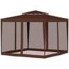 10' x 10' Outdoor Canopy Tent Party Tent with Mesh Netting and Double Tier Roof for Backyard, Garden, Patio, Brown