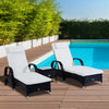 3 Pieces Wicker Patio Lounger Set with Table, PE Rattan Outdoor Lounge Chair Set with Cushions, Wheels, 5-Level Reclining Backrest, Headrest