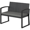 2 Seater Outdoor Bench, Rattan Garden Bench Loveseat with Cushion, Armrests, Steel Frame for Patio, Porch, Light Grey